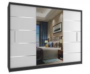 Šatní skříň se zrcadlem MARLOW 240x218 cm ČERNÁ/BÍLÁ